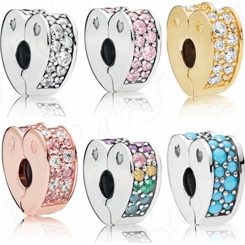 Baofu 925 Sterling Silver Fixed Clip Shiny Love Shape Full Circle Beaded 6 Colors Suitable For Original Ladies Bracelet