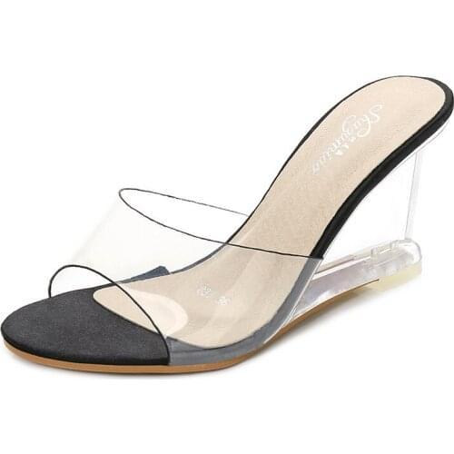 Women High Heels Summer Transparent Wedge Heel Crystal Sandals Office Party Ladies Pumps Shoes Simple Temperament High Heels