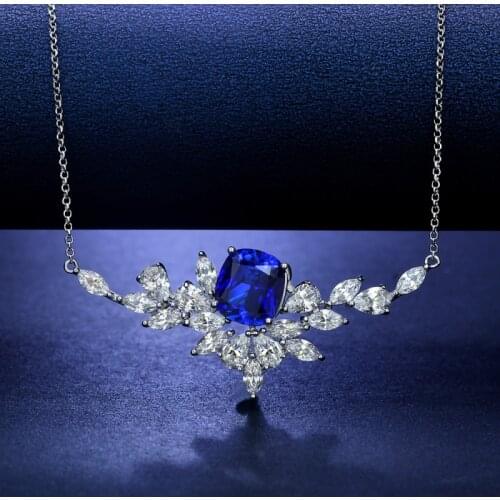 Luxury Pendants For Women S925 Sterling Silver 10*11mm Red Blue Diamonds Pendant Female Fine Jewelry Ladies Necklace Pendant