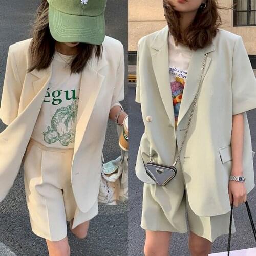 Women Summer Blazer Set Womens Suits Thin Casual Loose Short Sleeve Suit Jacket Suits 2 Piece Set Women Suit Blazer and Pants