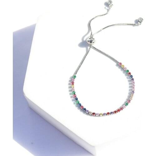 Womens Gold Rainbow Mini Crystal Bracelets&Bangles Jewelry CZ Zircon Bracelet Adjustable Chain Boho Bracelet Accessory femme