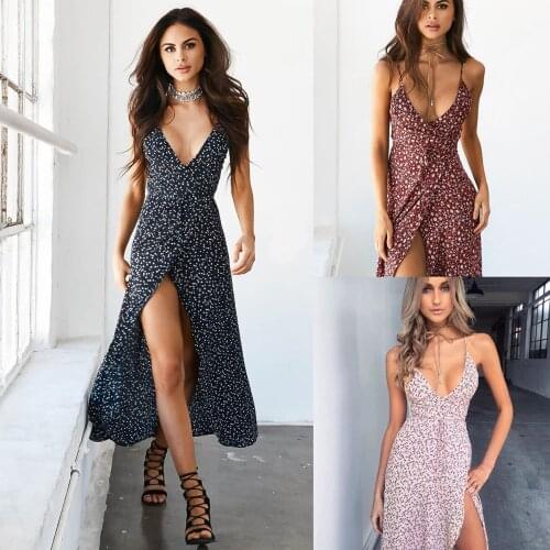 Summer Women Bohemia V-neck Spaghetti Strap Floral Print Ethnic Beach Boho Long Dress Vestidos Boho Maxi Dress Midi Lady Dress