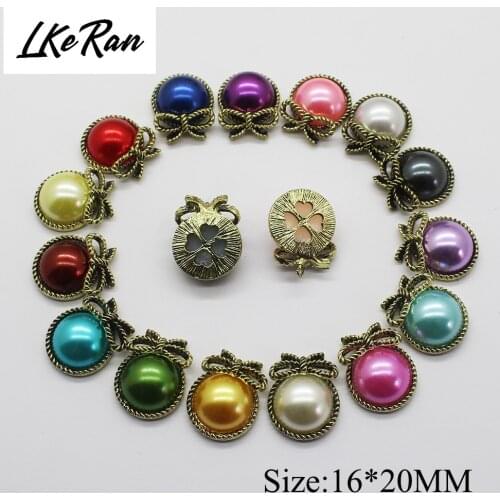 10PCS 16*20MM Vintage Mushroom Metal Pearl Button For Wedding Invitation Rhinestone Buttons For Craft Garment Scrapbooking