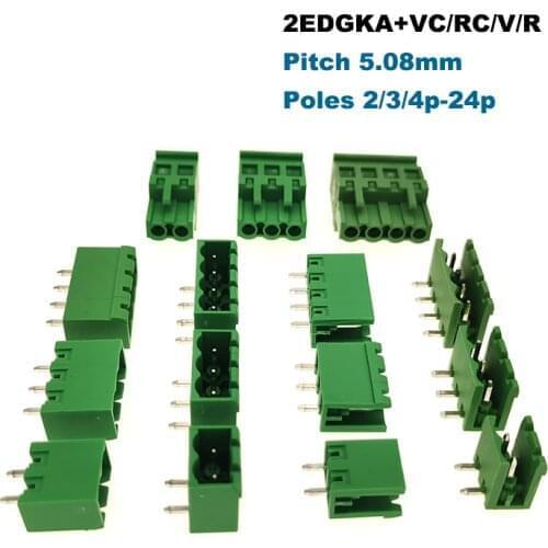 10Pcs Pluggable PCB Screw Terminal Block Connector Pitch 5.08mm 2/3/4/5/6/7/8/9/10P Male Female 2EDGKA/VC/RC/V/R Plug-in Bornier