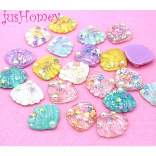 20 Pieces Flatback Glitter Resin Sea Shell Cabochons Nautical Shell Figure for DIY Craft Supply, Phone Case Decor