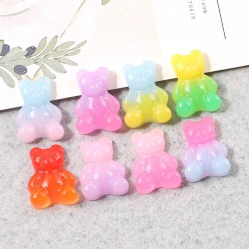 20Pcs Cute Gradient Color Resin Bear Jewelry Ornaments DIY Craft Supplies Kids Hair Accessories Phone Shell Patch Arts Decor