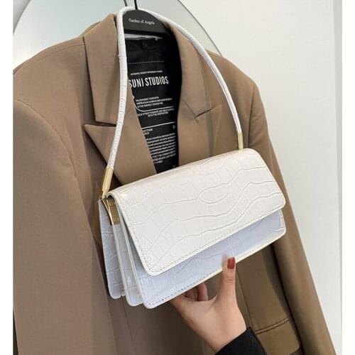 2021 Fashion Alligator Pattern Shoulder Bags for Women Simple Baguette Underarm Handbags PU Leather Small Armpit Purse Bag