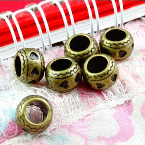 40pcs Hearts Beads 6.5mm big hole Vintage Charms pendant fit for bracelet DIY Antique Bronze color Fit Making