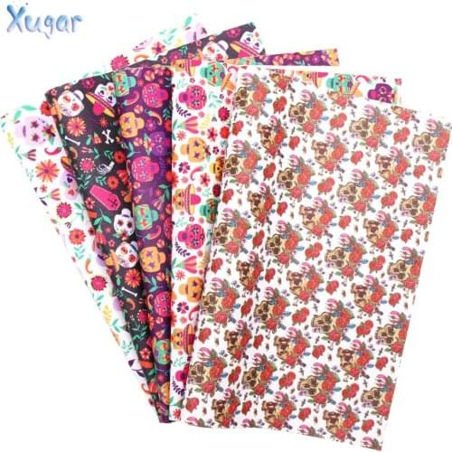 Xugar accessories 22*30cm Flower Skull Halloween Synthetic Leather Patchwork For Hair Bow Handbag Wallet Phone Cover DIY,JJYT274