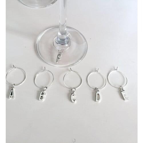 Alphabet Wine charms New Fashion Design 6PCS Wine Glass Charms Rings Marker Christmas Party Bar Table Decorations