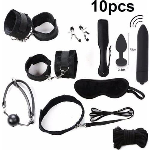 BDSM Bondage Sex Handcuffs Nipple Clamps Gag Whip Collar Mask Anal Plug Bullet Vibrator Sex Toys for Couples Games
