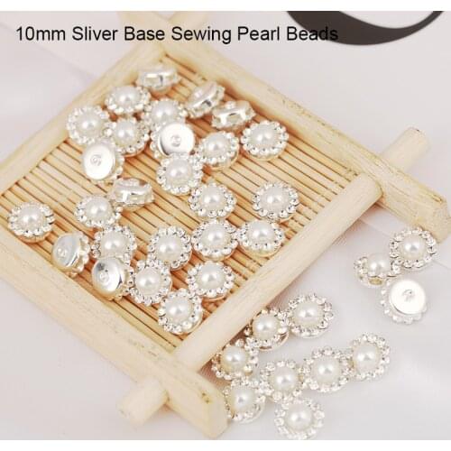 10mm Round ABS Pearl Sliver Claw Sewing Pearl Beads Sew on Glass Rhinestones Flower Shape Pearl For Clothing Accessories