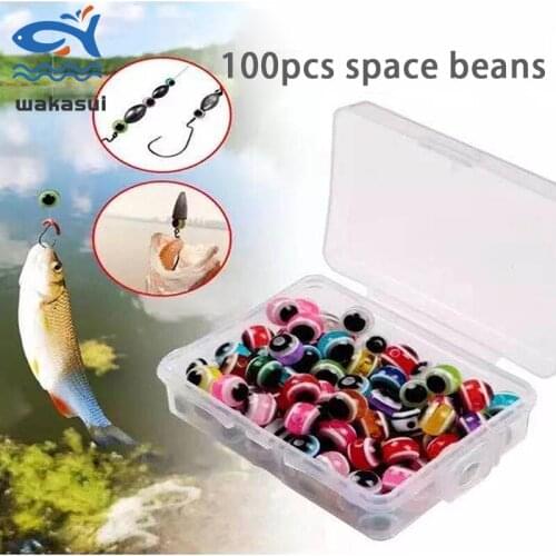 100Pcs/Box Fishing Beads Space Beans 5/6/8MM Lure Fish-eye Gear Beads Beans Fishing Accessories 3D eyes Bead Carp Color Mixing