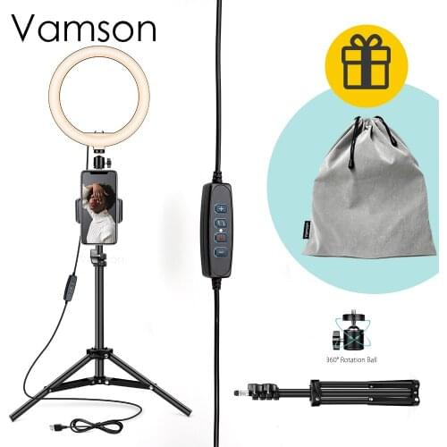 Vamson 10 Inch Dimmable Selfie LED Ring Light Photographic lighting Live Studio Light for Video Smartphone Makeup VLS07A