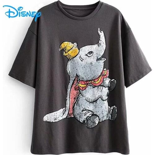 Disney Cute Dumbo Elephant Summer Casual Cartoon Women T Shirt Tshirt Tee O-Neck Short Sleeve Lady Girls Female Femmes Tops