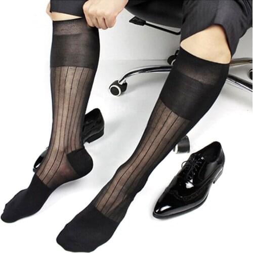 Mens Sheer Formal Silk Socks Transparent Sexy Gay Sock Fetish Dress Suit Sock True Pictures Free Shipping