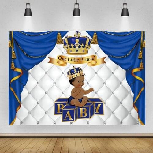 Our Little Prince Baby Birthday Background Photo Studio Royal Blue Curtain Crown Headboard Newborn Cake Table Backdrop Decor