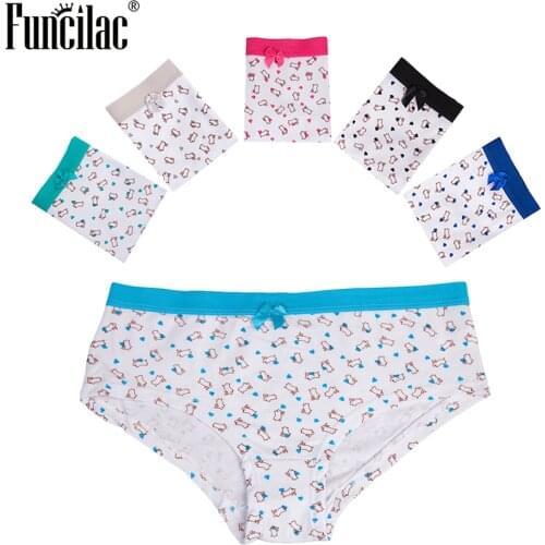 FUNCILAC Cotton Womens Briefs Soft Sexy Panties for Women Bunny Print Underwear Low-rise Underpants Female Lingerie 5 Pcs/Lot