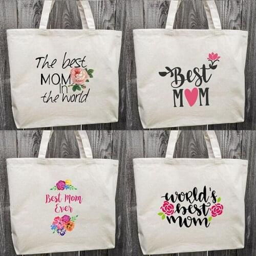 Women Canvas Shopping Bags Best Mom Print Mom Life Bag Female Shoulder Bag Eco Beach Handbag Totes Reusable Ladies Shopper Bags