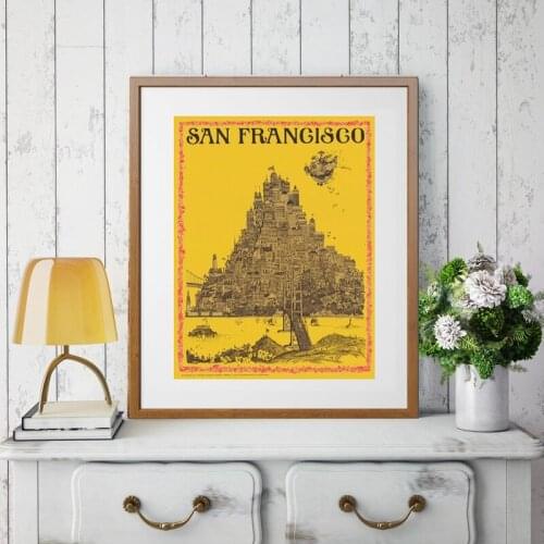 Old San Francisco Map Pictorial Art Print Vintage Poster Wall Art Picture Decor , California USA City Map Retro Canvas Painting