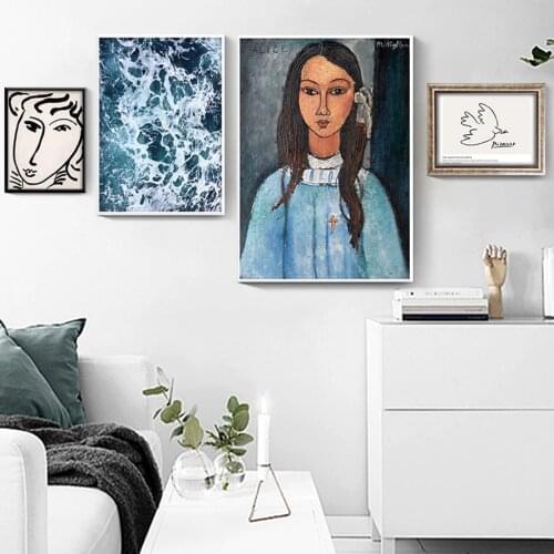 Classic Amedeo Modigliani Picasso Sea Girl Artwork group of Canvas Print Painting Poster Wall art Picture Living Room Home Decor