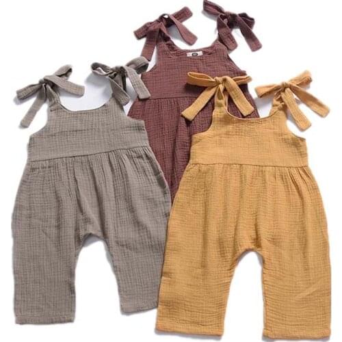 2021 Strap Bow baby girl rompers summer 3 color baby girl Pants outfit Infant leeveless Jumpsuit Playsuit cotton Fashion Sunsuit