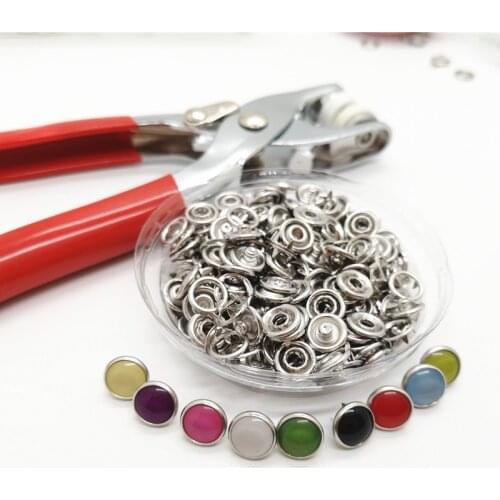 10mm 100 Sets Colors Metal Sewing Buttons Prong Pearl Press Studs Snap Fasteners + Clip Pliers DIY Clothes Decoration New