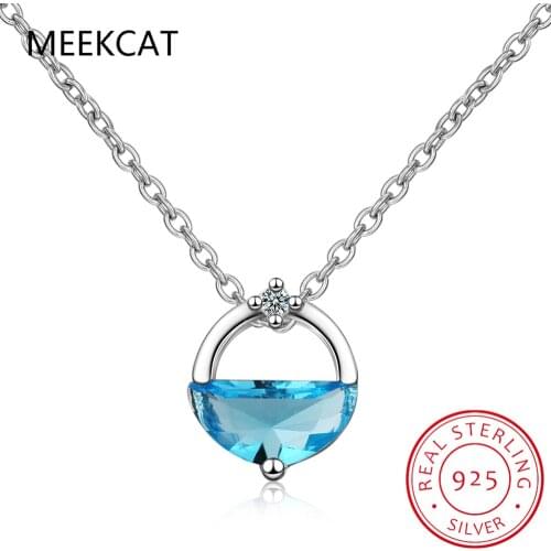 Minimalist Unique Design Round Crystal Water Spring Pendant Necklace Real 925 Sterling Silver Fine Jewelry For Women