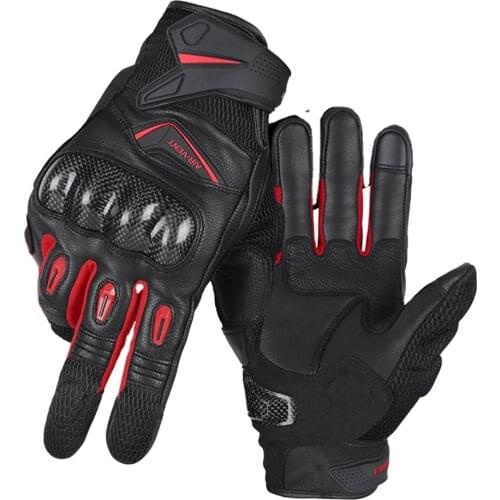 Retro Goat Leather Motorcycle Gloves Breathable 3D Mesh Glove guantes for Vemar Full Finger Motocross Glove for 4 Season