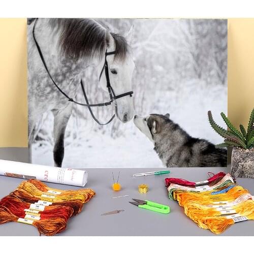 Animal Dog Husky Pre-Printed 11CT Cross Stitch Kit DIY Embroidery DMC Threads Hobby Needlework Sewing Painting Promotions