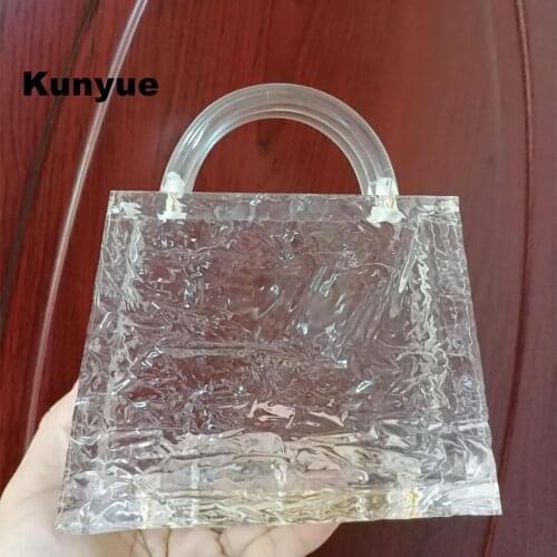 New Chic Transparent Totes Bag Solid Clear Acrylic Evening Bag Elegant Lady Handbags Ice Crush Clutch Purse Retro Party Prom Box