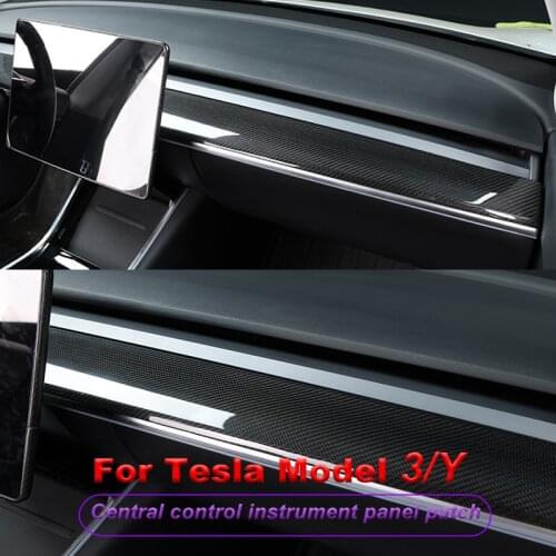 Real Carbon Fiber Material Central Control Trim Interior Central Control Instrument Panel Patch Sequins For Tesla Model 3 / Y