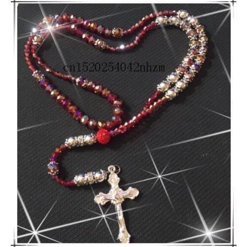 8mm black blingbling crystal rosary necklace glass bead rosary necklace special offer