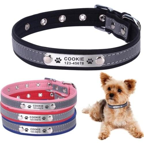 Personalized Reflective Pet Collar Durable Custom Puppy Name Plate Adjustable Free Engraving Basic Leather Cat Dog Collars
