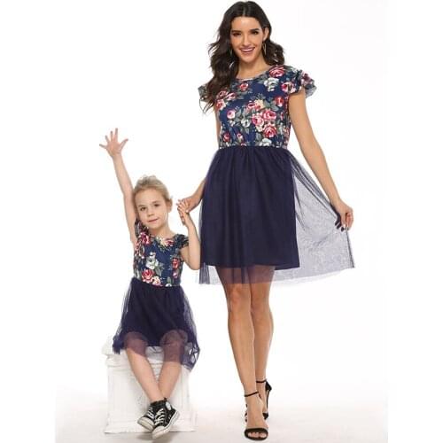 Floral Mother Daughter Dresses Mommy and Me Skirts Bodysuit Floral Net Summer Dress Big Sister Vestidos Family Matching Clothes