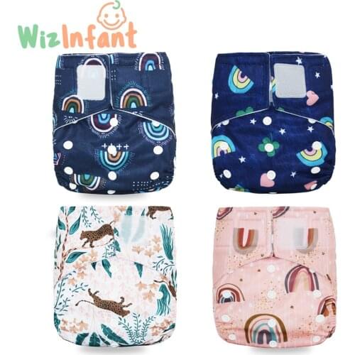 WizInfant 4pcs OS Baby Cloth Diaper Waterproof Breathable S M& L Washable Adjustable Fit 5-15kg Diapers for Children