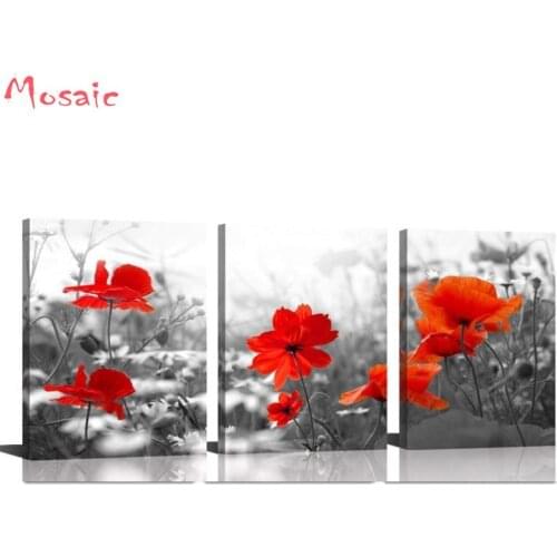 Full Square 5D DIY Diamond Painting"3pcs Blooming Poppies Red Flower Painting Still Life"3D Embroidery arts Cross Stitch Mosaic