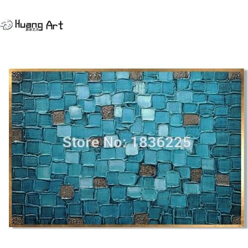 Drop Shipping Modern Oil Painting on Canvas for Wall Art Decor Handmade Abstract Blue Square Texture Painting