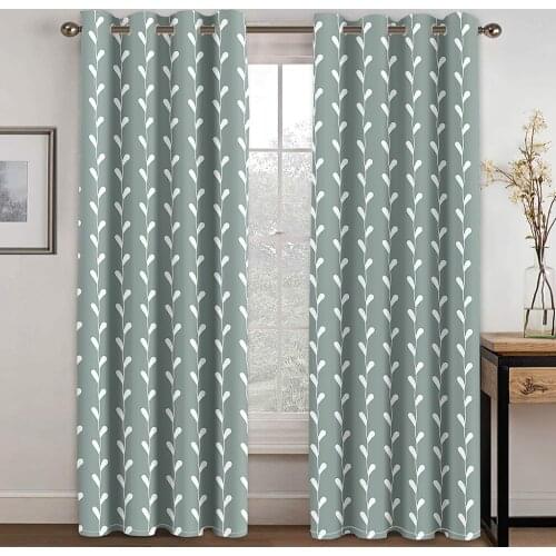 Gray Flower Seedlings Printed Perforated Blackout Curtains for Living Room and Bedroom Curtains Blackout 90% Machine Washable