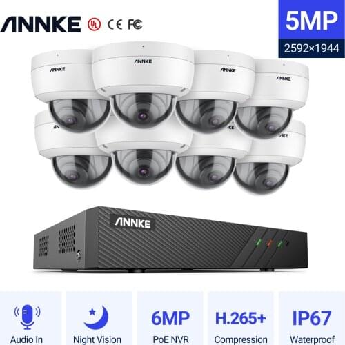 ANNKE 8CH FHD 5MP POE Network Video Security System H.265+ 6MP NVR With 8X 5MP Waterproof Surveillance POE Cameras With Audio in