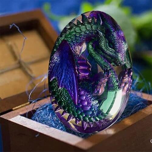 Lava Dragon Egg Resin Statue Ornamental Dinosaur Eggs Sculpture Crystal Gemstone Souvenir Home Decor Collection Kid Gift Toy