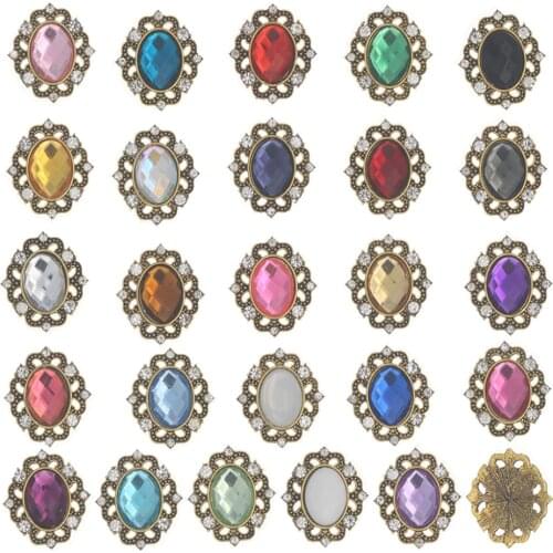 32x27mm Rhinestone Button for Clothing Decorative Antique Sequin Craft Metal Flatback Embellishments Crystal Botones Decorativos