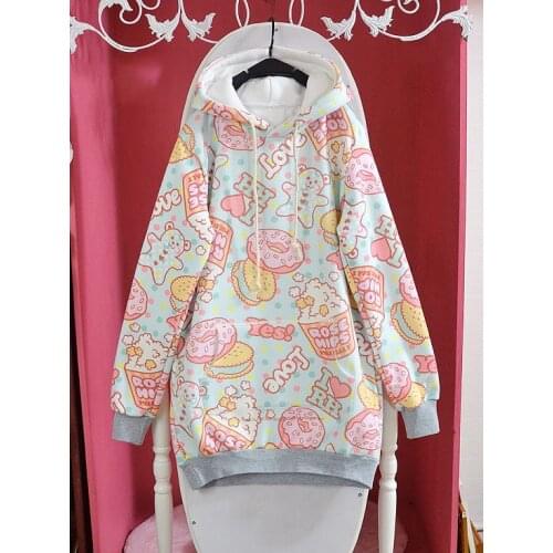 Super Cute Womens Lolita cartoon Doughnut Loose Hoodie Harajuku Long Sleeve Top Tee Loose Colorful Fairy Kai Hot Selling