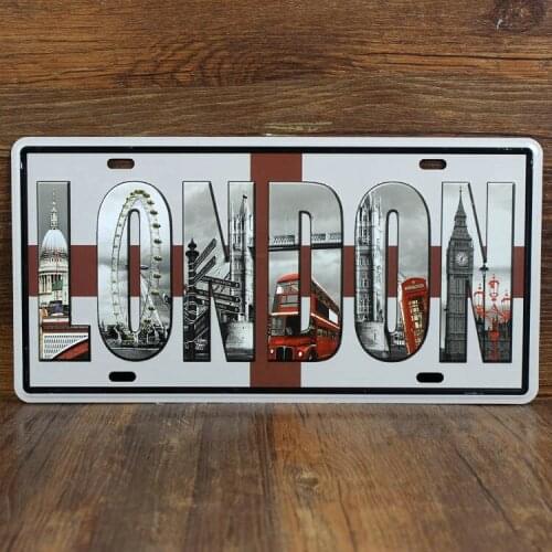 SYF--00142 NEW arrival about letter slogan" London" Metal vintage License Plate number tin signs cafe pub wall decor 30*15 CM
