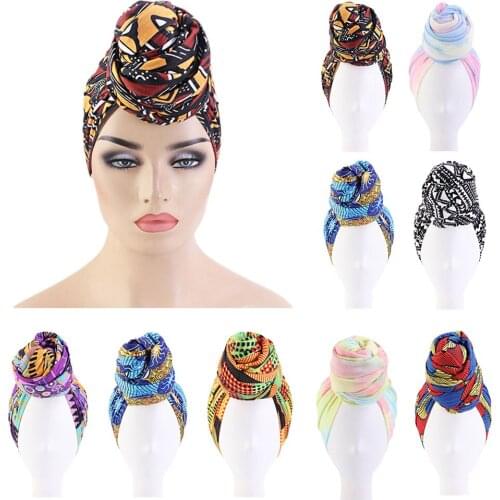 Women African Head Turban Cotton Hijab Bandana Cap Boho Print Beanie Hat Headwrap Muslim Islamic Knot Twist Chemo Hair Loss Caps