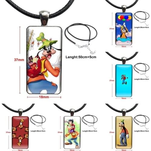 Cute Fashion Graffiti Minnie Goofy Vintage Jewelry Steel Plated With Glass Cabochon Choker Long Pendant Rectangle Necklace For