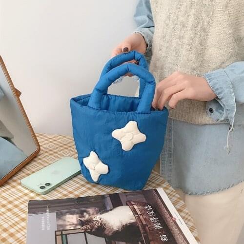 Youda New Winter Flower Bag for Women Korean Cute Handbag Small Hand Carry Art Space Cotton Bags for Girls