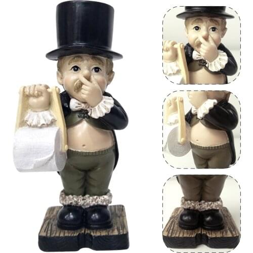 Funny Creative Spoof Paper Holder Statue Cute Decorative Resin Butler Shape Tissue Stand Rack Sculpture for Toilet Desktop Decor