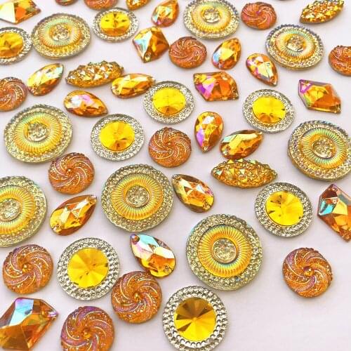 YELLOW Round Drop Marquise Sewing for Wedding Bridal Dress Loose Beads Rhinestones Stones and Crystals Decoration Accessories