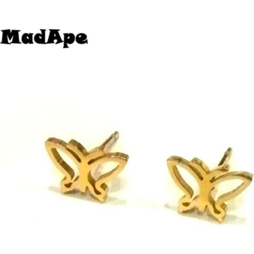 MadApe 2019 Fashion Stainless Steel Butterfly Earrings Gold Color Hollow Cute Girl Stud Earrings For Women Earrings Jewelry